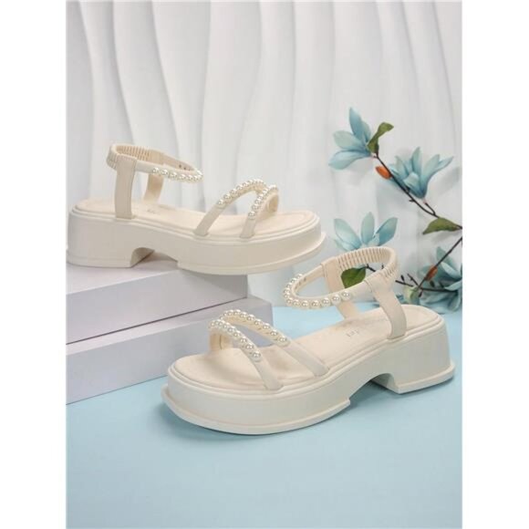 Women's Fashion Faux Pearl Decor Platform Sandals, Thick Sole - Picture 4 of 16